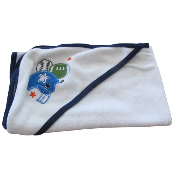 Gerber Terry Cloth Hooded Bath‎ Towel Boys 30" x 25" White Football Baseball - Picture 1 of 4